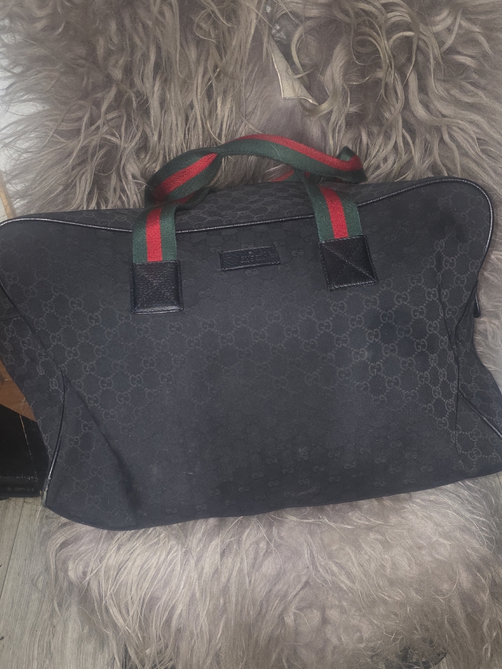 Gucci Black GG Canvas Travel Tote with Signature Web Handles - Picture 2 of 6